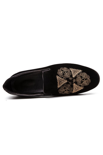 Black Embroidery Slip-On Party Men's Shoes