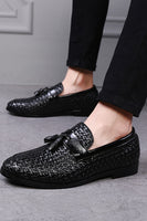 Load image into Gallery viewer, Black Fringe Leather Slip-On Men&#39;s Shoes