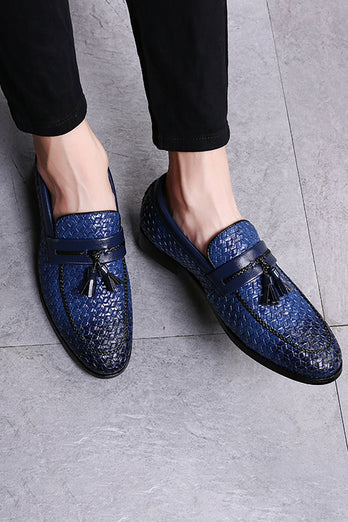 Black Fringe Leather Slip-On Men's Shoes