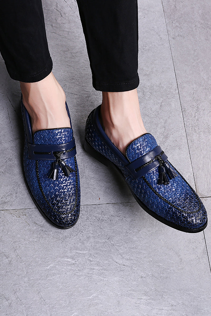 Load image into Gallery viewer, Black Fringe Leather Slip-On Men&#39;s Shoes
