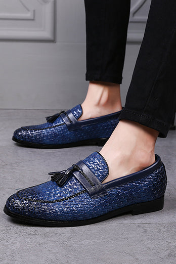 Black Fringe Leather Slip-On Men's Shoes