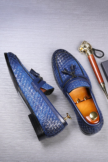 Black Fringe Leather Slip-On Men's Shoes