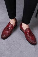 Load image into Gallery viewer, Black Fringe Leather Slip-On Men&#39;s Shoes