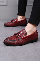 Load image into Gallery viewer, Black Fringe Leather Slip-On Men&#39;s Shoes