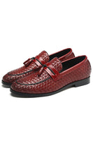 Load image into Gallery viewer, Black Fringe Leather Slip-On Men&#39;s Shoes