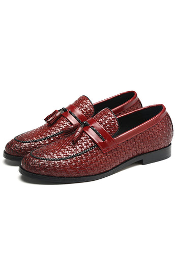 Black Fringe Leather Slip-On Men's Shoes