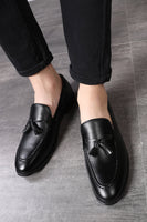 Load image into Gallery viewer, Black Leather Fringe Slip-On Men&#39;s Shoes