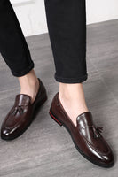 Load image into Gallery viewer, Black Leather Fringe Slip-On Men&#39;s Shoes