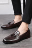 Load image into Gallery viewer, Black Leather Fringe Slip-On Men&#39;s Shoes
