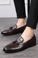 Load image into Gallery viewer, Black Leather Fringe Slip-On Men&#39;s Shoes