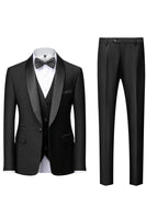 Load image into Gallery viewer, Black 3-Pieces Men&#39;s Suits Shawl Lapel Satin Tuxedos
