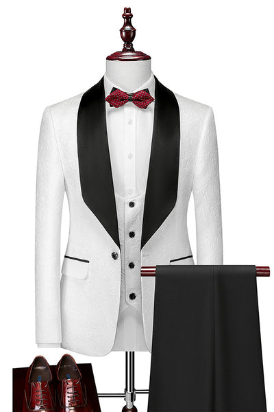 Shawl Lapel White 3 Piece Men's Suits
