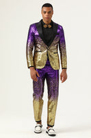 Load image into Gallery viewer, Queendancer UK Ombre Sequins Prom Suits Purple Men&#39;s 2 Piece Slim Fit Notched Lapel Homecoming Suits
