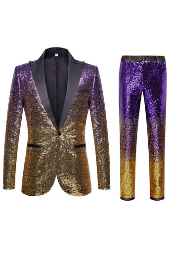 Ombre Sequins Purple Men's 2 Piece Slim Fit Notched Lapel Party Suits