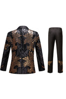 Load image into Gallery viewer, Black and Gold Jacquard Sequins Men&#39;s 2 Piece Prom Suits
