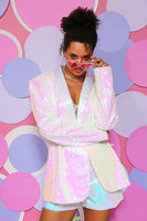 Load image into Gallery viewer, White Sequins One Button Women&#39;s Blazer