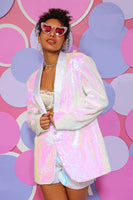 Load image into Gallery viewer, White Sequins One Button Women&#39;s Blazer