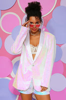 Load image into Gallery viewer, White Sequins One Button Women&#39;s Blazer