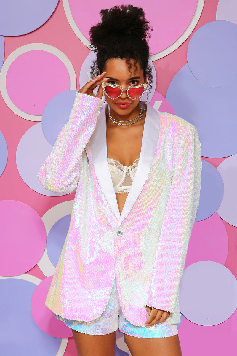 Load image into Gallery viewer, White Sequins One Button Women&#39;s Blazer