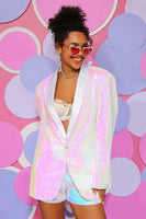 Load image into Gallery viewer, White Sequins One Button Women&#39;s Blazer