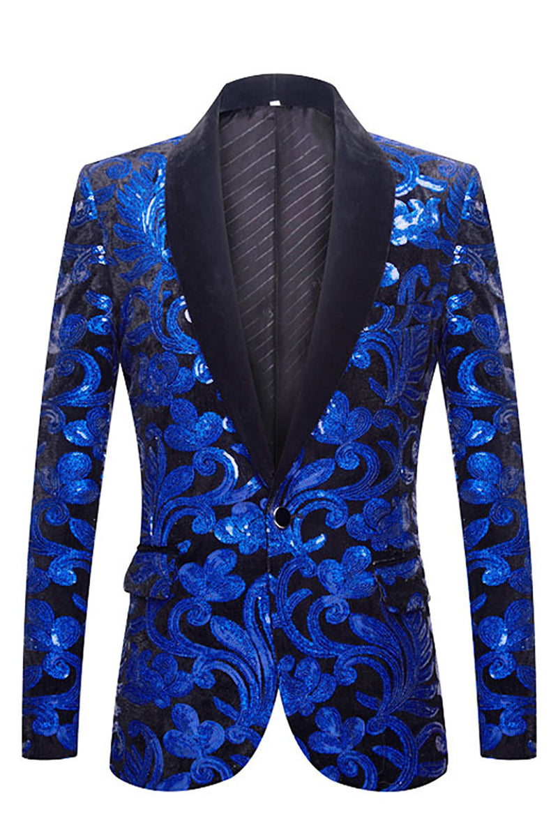 Queendancer Royal Blue Sequins Men's 2 Pieces Suits Shawl Lapel One ...