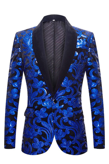 Queendancer Royal Blue Sequins Men's 2 Pieces Suits Shawl Lapel One ...