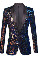 Load image into Gallery viewer, Dark Blue Sequins Men&#39;s Blazer Sparkly Notched Lapel One Button Prom Jacket