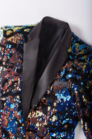 Load image into Gallery viewer, Sparkly Dark Blue Sequins Notched Lapel Men&#39;s Blazer