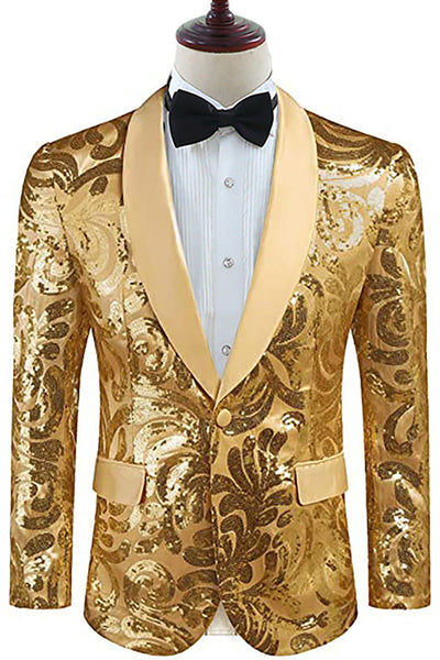 Golden Shawl Lapel Sequins Men's Blazer