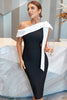 Load image into Gallery viewer, Sheath One Shoulder Black Party Dress with Bowknot