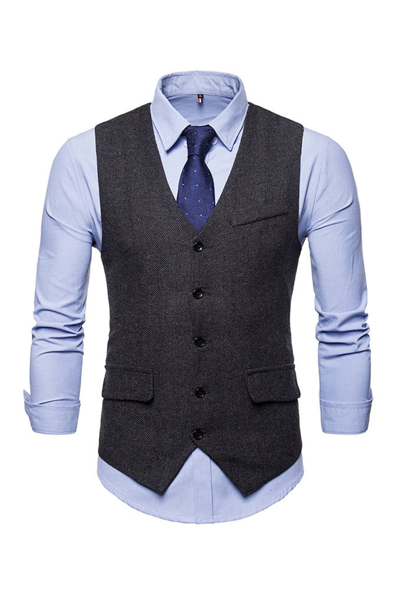 Load image into Gallery viewer, Single Breasted V-Neck Black Men&#39;s Suit Vests