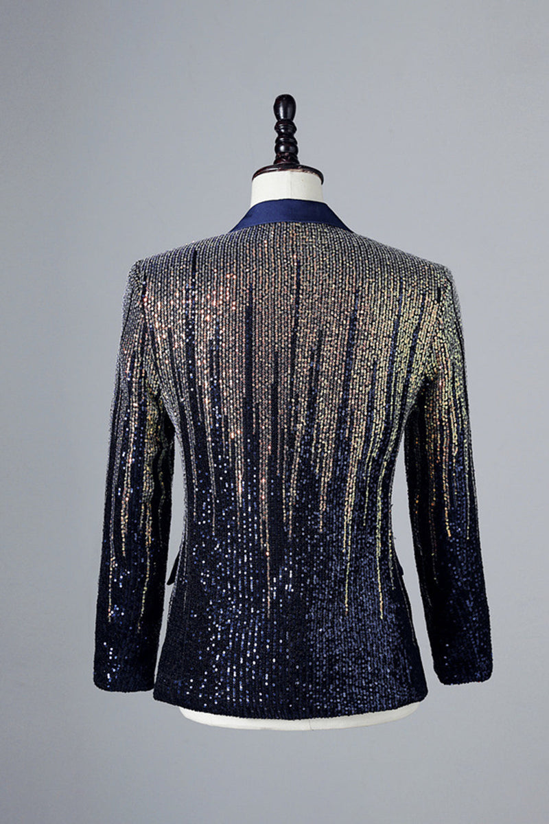 Load image into Gallery viewer, Glitter Navy Sequins Single-Breasted  Men&#39;s Blazer