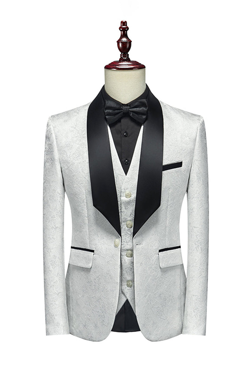 Load image into Gallery viewer, White Jacquard Shawl Lapel 3 Pieces Men&#39;s Suits