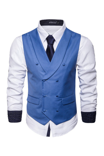 Shawl Neck Blue Double Breasted Men's Vest