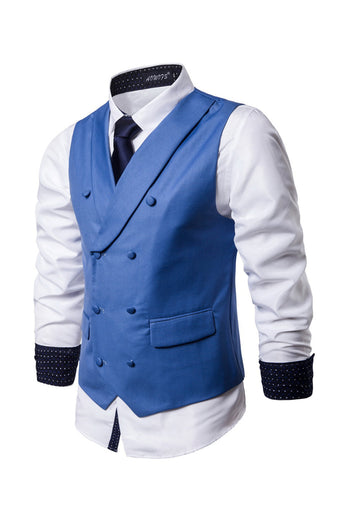 Shawl Neck Blue Double Breasted Men's Vest