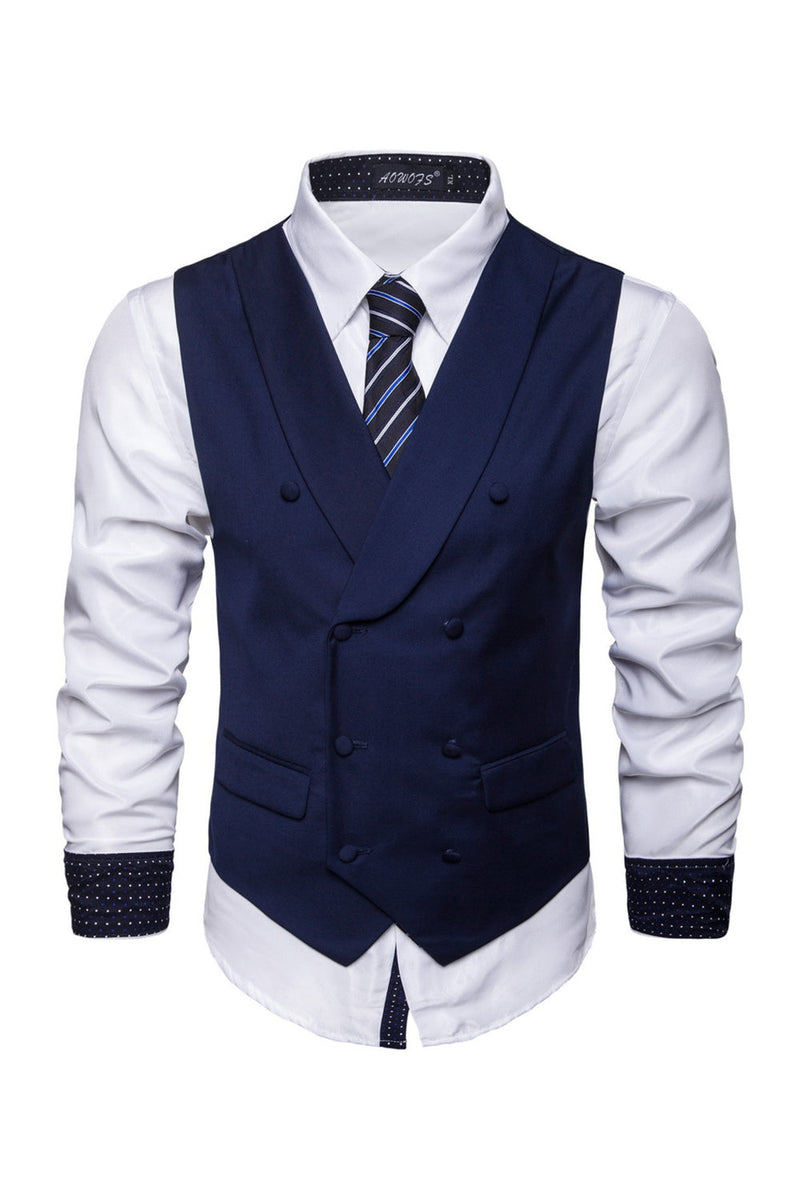 Load image into Gallery viewer, Shawl Neck Blue Double Breasted Men&#39;s Vest