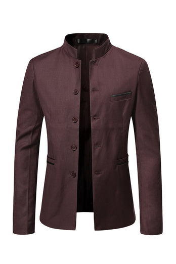 Brown Stand Collar Single Breasted Men's Blazer