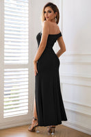Load image into Gallery viewer, Sheath One Shoulder Black Holiday Party Dress with Split Front