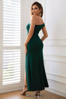 Load image into Gallery viewer, Sheath One Shoulder Black Holiday Party Dress with Split Front