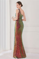 Load image into Gallery viewer, Colorful One Shoulder Sequined Mermaid Evening Dress