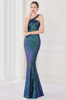 Load image into Gallery viewer, Colorful One Shoulder Sequined Mermaid Evening Dress