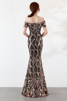 Load image into Gallery viewer, Black Off The Shoulder Mermaid Evening Dress