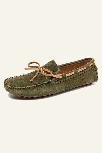 Soft Leather Slip-on Army Green Men's Shoes