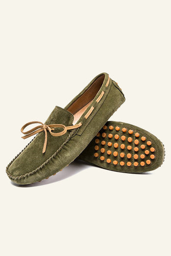 Soft Leather Slip-on Army Green Men's Shoes