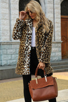 Load image into Gallery viewer, Brown Notched Lapel Leopard Midi Faux Fur Coat