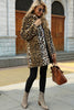Load image into Gallery viewer, Brown Notched Lapel Leopard Midi Faux Fur Coat
