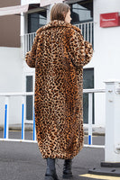 Load image into Gallery viewer, Brown Leopard Notched Lapel Faux Fur Shearling Coat