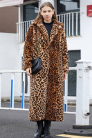 Load image into Gallery viewer, Brown Leopard Notched Lapel Faux Fur Shearling Coat
