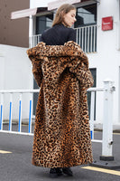 Load image into Gallery viewer, Brown Leopard Notched Lapel Faux Fur Shearling Coat