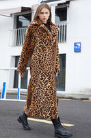 Load image into Gallery viewer, Brown Leopard Notched Lapel Faux Fur Shearling Coat